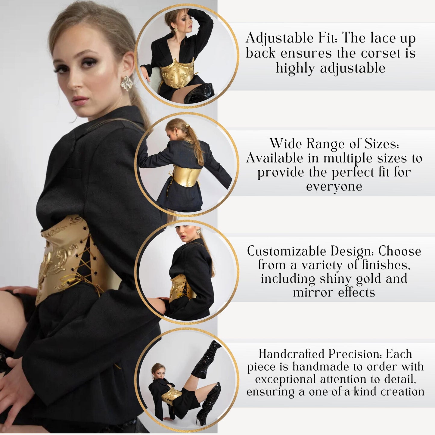 Gold Underbust Corset Belt, Metallic Armor Bustier, Y2K Statement Piece, Stage Wear